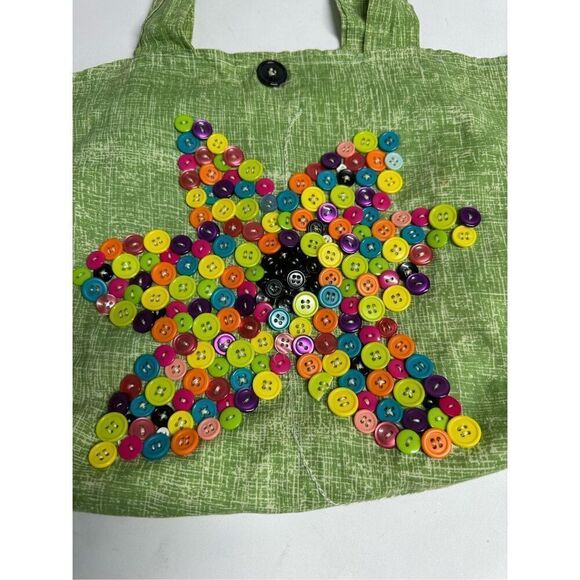 Rare Vintage Handmade Tote Bag Buttons Embroidered Trim Cotton Blend - Picture 2 of 11